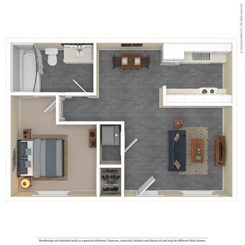 Floor plan for 1 bed, 1 bath, 600 sqft